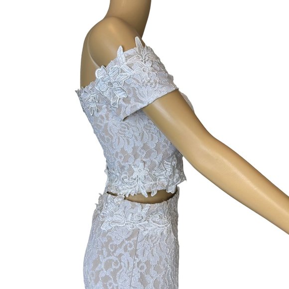 Sequin Hearts SZ XS Off White Two Piece Glitter Lace Gown Dress Lined Embroidery - Picture 8 of 16